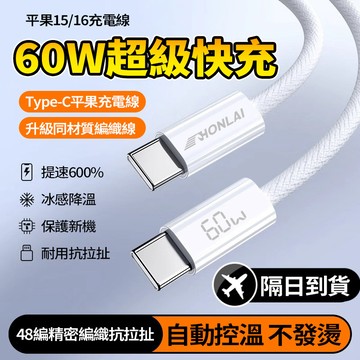 隔日達 HONLAI 60W充電線 傳輸線 PD快充線 雙typec快充線 編織充電線 適用 i15 16 安卓 華為