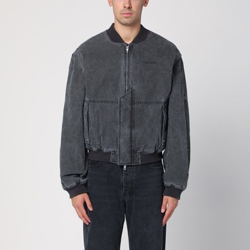 Black washed cotton bomber jacket