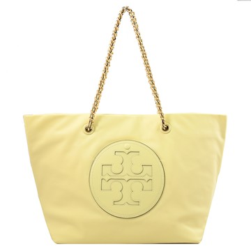 TORY BURCH 152313 Ella 經典LOGO尼龍肩背鍊帶托特包.淺黃