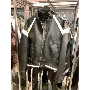 柜699！新款男裝撞色復古機車仿皮飛行員夾克外套皮衣3715300 800