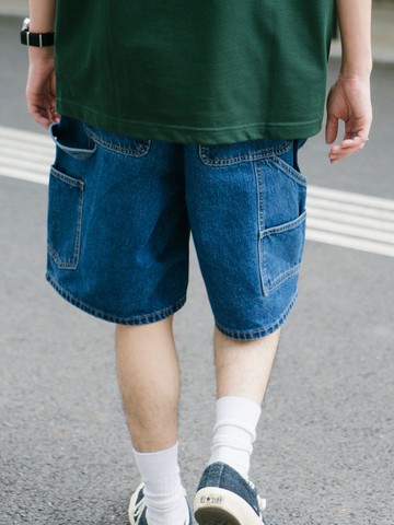 SHORTS 洗水工裝牛仔短褲 日系潮流美式復古多袋單寧夏季休閒褲
