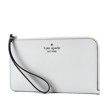 KATE SPADE 防刮十字紋L型拉鍊手掛大手拿扁包-淺灰