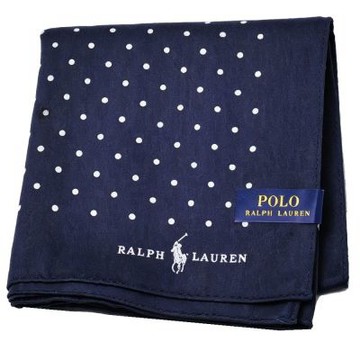 RALPH LAUREN POLO 藏青色滿版白點波點小馬字母圖騰LOGO帕領巾(54CM)