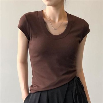 【米蘭精品】現貨+預購 法式短袖T恤短襯衫上衣親膚透氣美式休閒女裝-顯瘦彈力女上衣5色74ma6