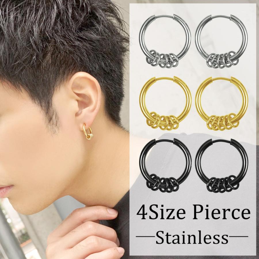 ピアス メンズ レディース SBG ブランド 両耳 5連 リング フープピアス 2個セット シルバー ゴールド ブラック 幅 2.5mm 外径 15mm 17mm 19mm 21mm 通販 LINEポイント最大0.5%GET LINEショッピング ピアス クロス 男女兼用 シルバー フープ シンプル ストリート リング