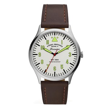 FOSSIL 手錶 FS5610，阿拉伯數字錶盤，白色錶盤，深咖啡色錶帶