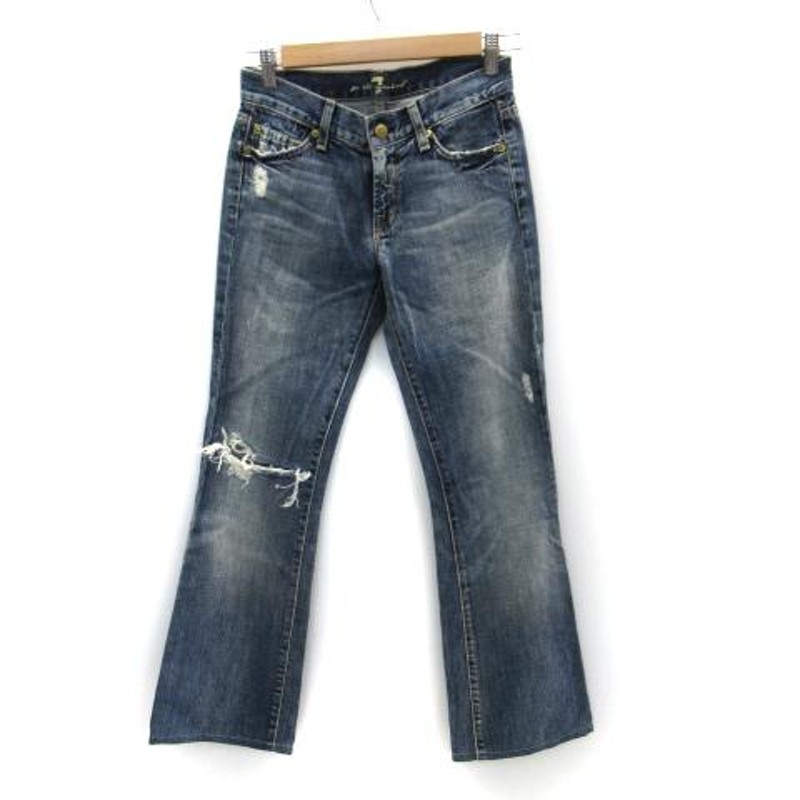 セブンフォーオールマンカインド 7 for all mankind デニムパンツ ジーンズ ブーツカット ロング丈 ダメージ加工 25 青 ブルー  レディース | LINEブランドカタログ