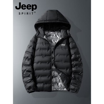 JEEP輕薄羽絨服男款秋冬季2025新款保暖白鴨絨中老年冬裝連帽外套