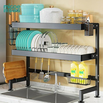 置物架層架廚房水槽置物架臺面上方碗碟瀝水架水池碗盤收納架黑