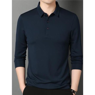 莫代爾t恤男長袖冰絲薄款秋裝上衣翻領丅衛衣秋季打底帶領polo衫