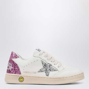 White leather Ball Star sneakers with silver/pink glitter