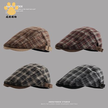 日系格紋復古帽子女 顯臉小前進帽時尚百搭英倫風貝雷帽潮ws9041