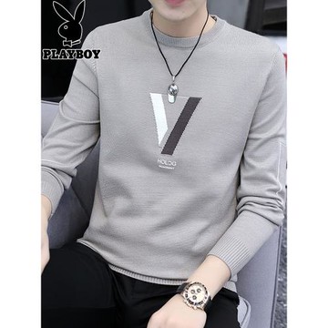 花花公子毛衣男秋冬季加絨加厚打底衫圓領針織衫套頭寬松羊毛衫潮