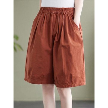 剪標大牌折扣法國原單出口精品休閑五分褲女大碼顯瘦直筒闊腿短褲