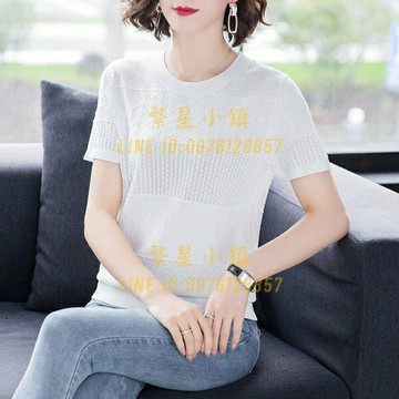 冰絲針織衫短袖t恤媽媽夏裝新款夏季女裝時尚氣質薄款t桖上衣【繁星小鎮】