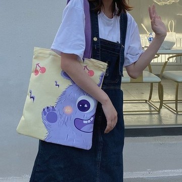 托特包女🎀 新款帆布卡通印花大容量帆布包單肩包萌日系學生購物袋手提包女包