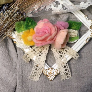 【羊毛氈】花草系列 女孩 / 少女 粉紅色系髮飾
