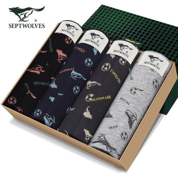 七匹狼男士內褲純棉平角褲簡約印花男生四角褲頭抗菌中腰U凸設計