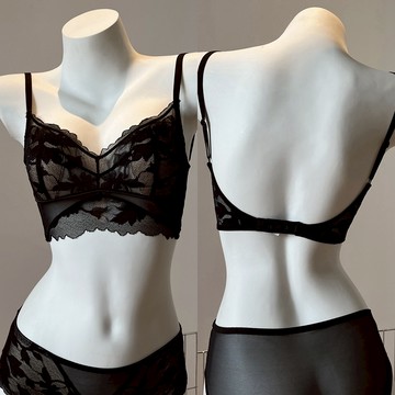 「MOJITO」月光芭蕾‧大U美背薄透蕾絲大露背性感兔耳朵薄墊不凸點成套無鋼圈內衣+內褲組(2色選) S-XL