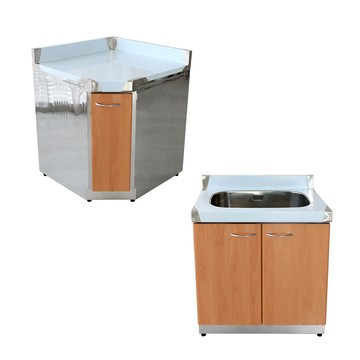 【Abis】客製商品-頂級升級款不鏽鋼二件組系統櫥櫃-72洗台+角台/流理台/收納廚具-多款門板可選(桶身430)木紋色