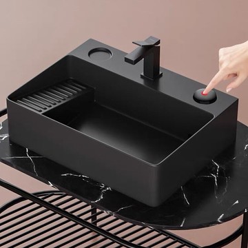 免運/開立發票 簡易洗手臺 一體浴室櫃 新款臺控側邊下水臺上盆帶搓衣板后排水洗臉盆家用衛生間洗手單盆 快速出貨