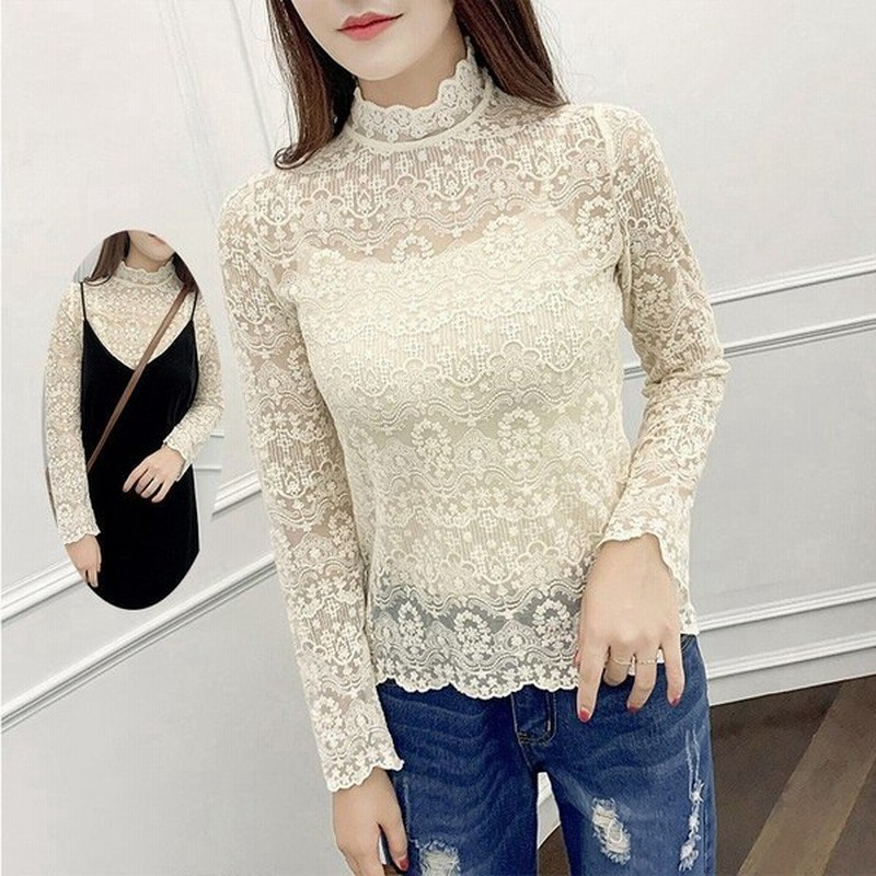新作 シースルーレーストップス インナー コーデ 透かしブラウス レース レースカットソー ハイネック レースブラウス 通販 Lineポイント最大0 5 Get Lineショッピング