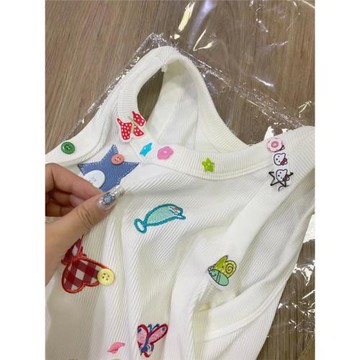 港風chic白色卡通背心女夏季短款修身顯瘦設計感氣質休閑百搭上衣