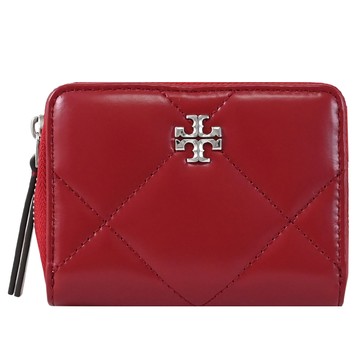 TORY BURCH 159791 經典LOGO菱格絎縫拉鍊卡片零錢包.紅