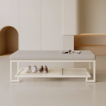 【鏤空面板設計】北歐輕奢入門玄關奶油風換鞋凳鞋柜坐凳一體家用客廳穿鞋凳長條凳