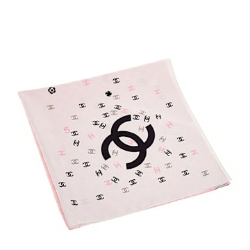 CHANEL 香奈兒 新款漸層雙色粉紅色搭白色滿版LOGO絲質大方巾