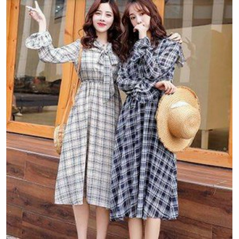ワンピース ひざ丈 袖あり 長袖 袖フリル ネックリボン 格子柄 フレア 40代 30代 代 デート お出かけ 秋 大人可愛い レトロ 英国風 通販 Lineポイント最大1 0 Get Lineショッピング