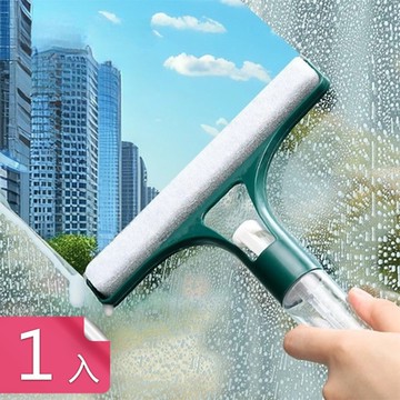 【荷生活】一刮即淨緊密貼合刮自帶噴壺水刀 附掛孔一刮一擦玻璃清潔刷-1入組