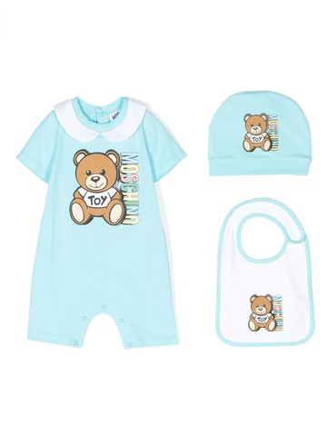 Moschino Kids - Teddy Bear-print romper set - kids - Cotton - 3-6 - Blue
