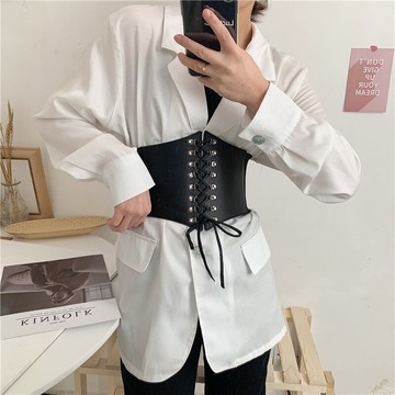 法式復古黑色束腰腰封女百搭配襯衫連衣裙裙子外套腰帶裝飾超寬
