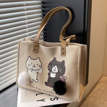 可愛大容量帆布托特包女2025新款包包休閑單肩包百搭大學生上課包