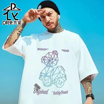 最後出清▼DR更衣室-T桖 港風熊熊字母短袖  男生衣服 情侶裝 圓領 五分袖 大學T  大尺碼 【NL623020】