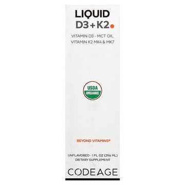Codeage, 液體 D3 + K2，未調味，1 液量盎司（29.6 毫升）