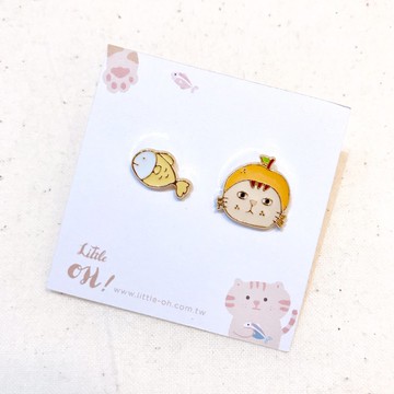 橘子貓咪 貓耳環 水果動物  夾式耳環 生日禮物