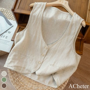 【ACheter】文藝復古棉麻背心外搭上衣# 112859(現貨+預購)