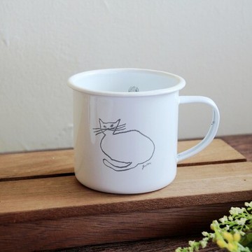日本進口琺瑯馬克杯Cat_手繪仿舊琺瑯杯370ml  杯子 貓 琺瑯杯 日本杯子 馬克杯 貓杯 露營杯 琺瑯馬克杯  犬貓琺瑯