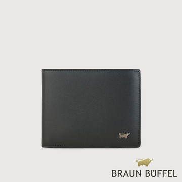 【BRAUN BUFFEL 德國小金牛】台灣總代理 卡特 8卡中間翻零錢袋短夾-黑色/BF585-318-BK
