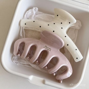 韓係溫柔波點抓夾大號奶油質感南瓜髮夾後腦勺盤發鯊魚夾優雅發飾