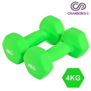 強生CHANSON 4KG彩色鑄鐵六角啞鈴(2支入)