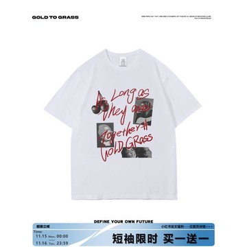 GTG原創美式復古照片插畫設計圓領短袖T恤男寬松情侶歐美街頭半袖