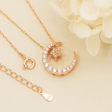 Devalier 誕生石項鍊銀式配飾金925 水晶月亮星星帶環繞十一月生日禮物黃水晶色