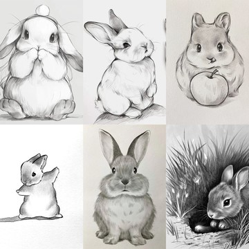 💥臺灣有貨💥免運💥180張兔子素描貼紙素描動物寫實潦草創意速寫美術素材小兔子貼畵