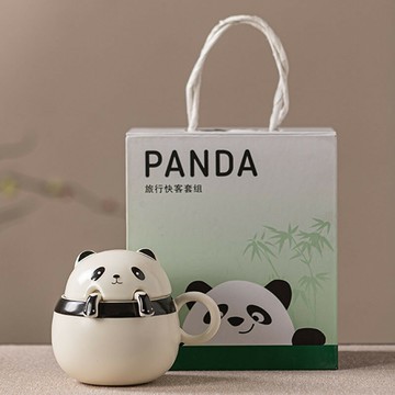 馬克杯 水杯 隨手杯 牛奶杯 熊貓茶水分離杯卡通辦公文創陶瓷個人茶杯帶蓋過濾伴手禮印制LOGO