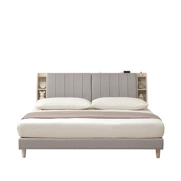 直人木業-UL莫蘭迪奶油風收納貓抓皮立式床組-雙人加大6尺