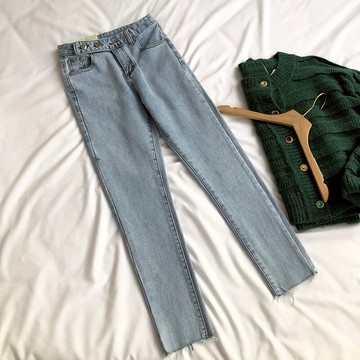 咚系列 高腰顯瘦修身磨毛牛仔褲女年秋季新款小腳褲有彈力 J