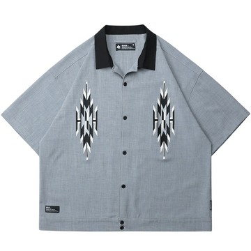 B-SIDE CHIMAYO SHIRT 印地安圖騰刺繡 短袖襯衫 (淺灰色)